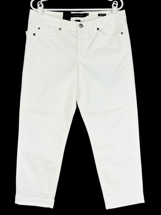 Calvin Klein Women's Power Stretch White Skinny Crop Jeans Size 14 Mid Rise NWT - Picture 1 of 12